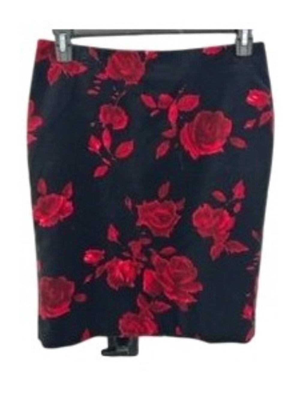 Talbots Petite Medium Black Red Velvet Rose Pencil Skirt Gothic Romantic Goth
